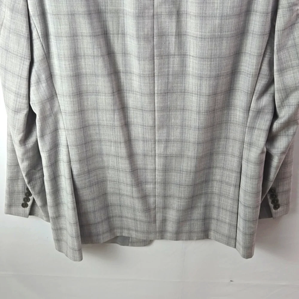 Calvin Klein Mens Light Grey Plaid Blazer Sport Coat Jacket, Sz 44L